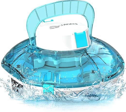(2025 Upgrade) Cordless Robotic Pool Cleaner, Lasts 75 Min, Automatic Vacuum for Above-Ground Pools up to 645 Sq.ft,Portable, Self-Parking,Transparent Blue