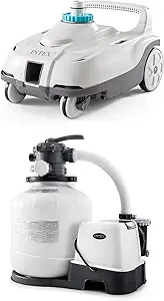 Intex ZX100 Automatic Pressure Side Swimming Pool Cleaner with 26679EG 2,150-GPH 16" Krystal Clear Saltwater System and Sand Filter Pump