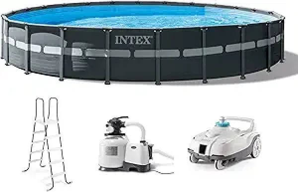 INTEX 26339EH Ultra XTR 24ft x 52in Above Ground Swimming Pool Set with Sand Filter Pump and Deluxe Automatic Vacuum Cleaner