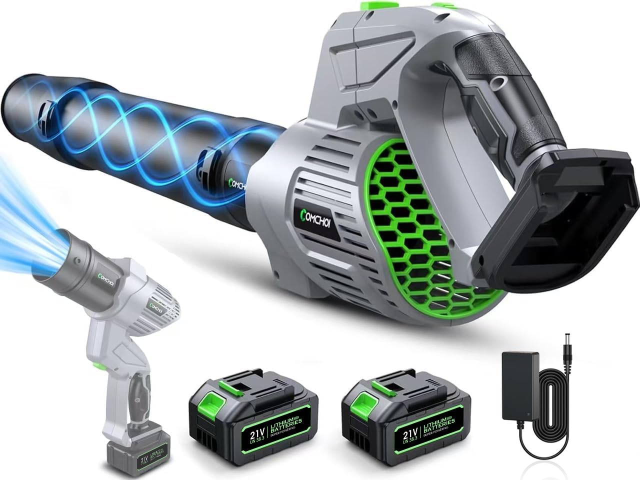 Comchoi Cordless Leaf Blower: 680 CFM, 5 Speeds, 2 Batteries