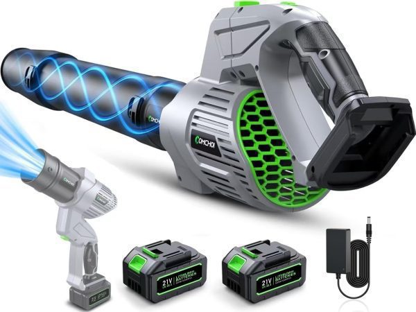 Comchoi Electric Leaf Blower Cordless, 680 CFM 5 Speed Mode, 2 Batteries & Charger, Handheld Leaf Blowers for Lawn Care, Portable Lightweight Grass Blower for Yard, Patio & Outdoor Use