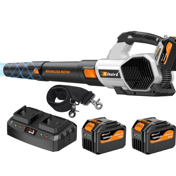 Leaf Blower Cordless, 765CFM Electric Leaf Blowers with 2 x 7.8Ah Batteries and Charger, 3- Speed & Turbo Mode, Equipped with LED Lighting, 1 x Shoulder Strap, Blowers for Lawn Care - SL9501