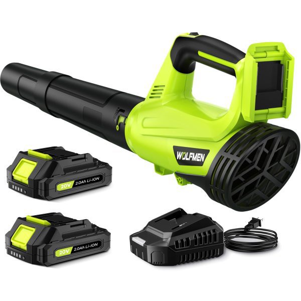 Leaf Blower, Electric Cordless Leaf Blower with 2 Batteries and Charger, 2 Speed Mode, Lightweight Cordless Blower for Blowing Leaves, Patio Cleaning, Blowers for Lawn Care and Dust