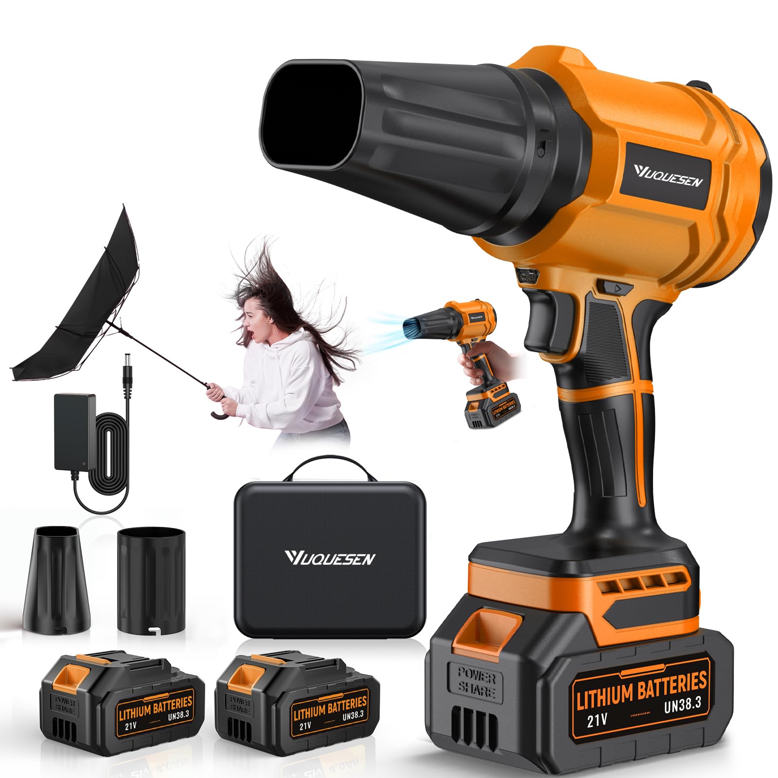 Lightweight Cordless Leaf Blower w/ 2×4.0Ah Batteries – Orange