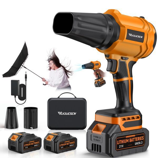 Cordless Leaf Blower, 980,000 RPM Handheld Leaf Blower with 2 X 4.0Ah Batteries & Charger, Lightweight Leaf Blowers for Patio Cleaning, Lawn Care, Leaves, Dust - Orange