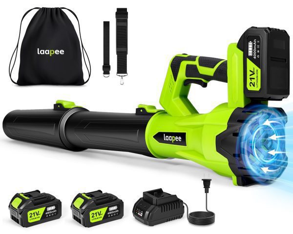 Leaf Blower Cordless,Electric Leaf Blower with 2 4.0Ah Battery Powered and Fast Charger, Cordless Blowers for Lawn Care and Car Dust Snow Blower,6 Speed Control