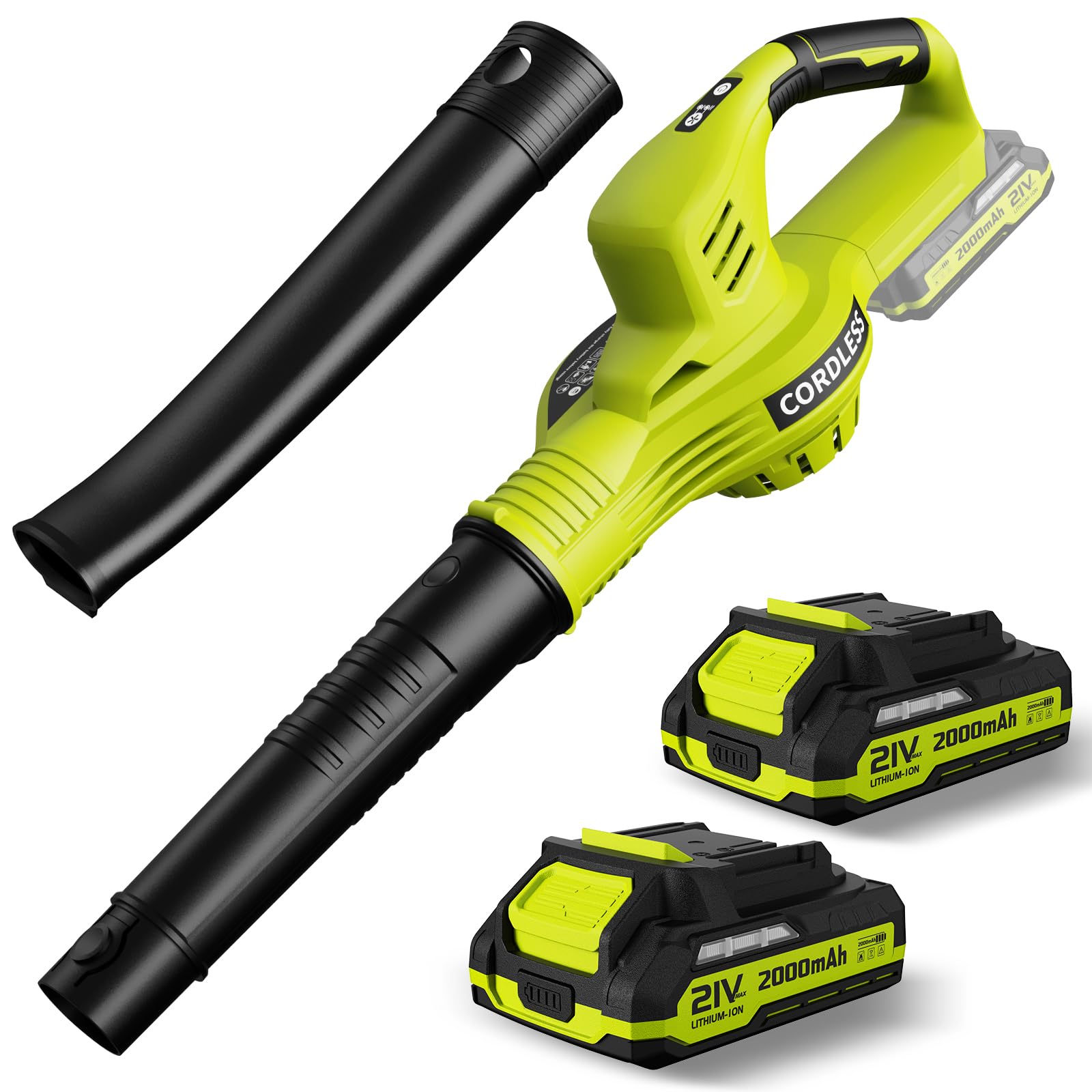 Powerful 21V Cordless Leaf Blower w/ 2 Batteries & Charger