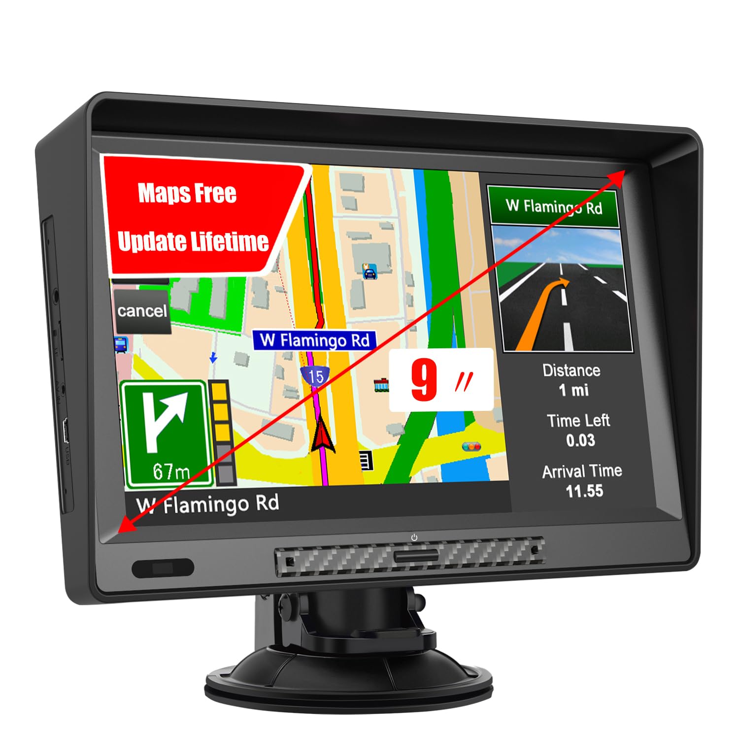 AWESAFE 9″ GPS for Car Truck RV: Lifetime Maps + Safety Alerts