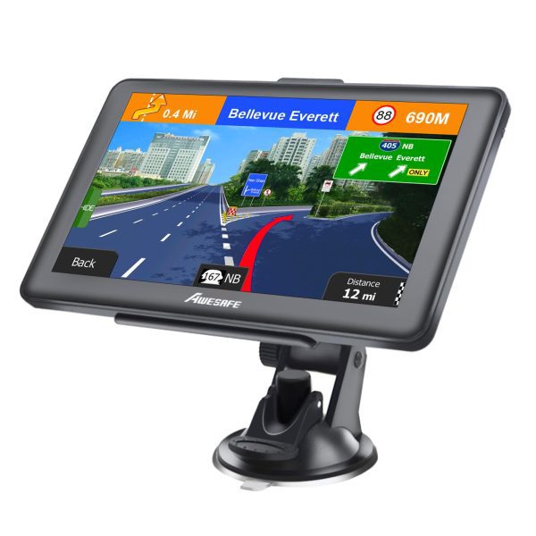 AWESAFE GPS Navigator for Car, Latest 2026 Map 7 Inch Touch Screen, Real Voice Spoken Turn-by-Turn Direction Reminding Navigation System for Cars, Vehicle GPS with Speed and Red Light Warning
