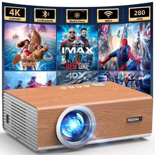 [Electric Focus / High Brightness] Projector with WiFi and Bluetooth, Highlight Native 1080P Outdoor Movie Projector, FUDONI Home Theater Auto 6D Keystone, 300"Screen for USB/HDMI/iOS/Android/TV Stick
