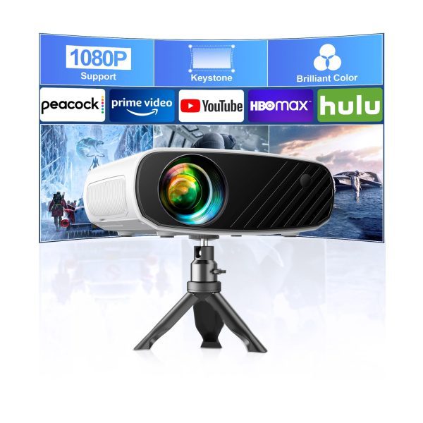 ELEPHAS Mini Projector for iphone, Portable Projector with Tripod, 1080P HD Outdoor Projector, Movie Projector Compatible with Android/iOS/Windows/TV Stick/HDMI/USB