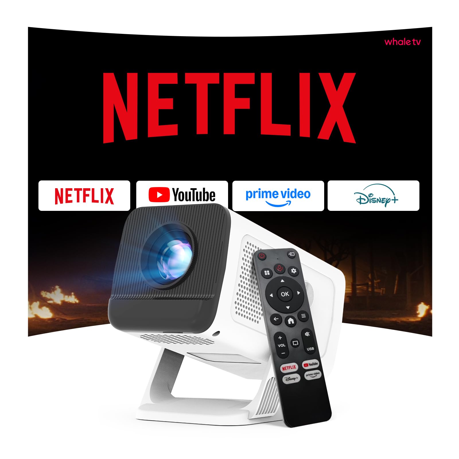 LYNCAST Mini Projector: 4K Netflix, WiFi 6, Android 13