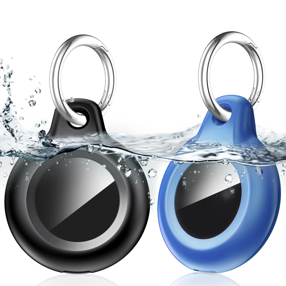 2 Pack Waterproof for Airtag Holder Case with Keychain, Shockproof & Dustproof Airtags Key Chain for Apple Air Tags, Airtag Accessories for Item Finders Case for Pets,Kids,Luggages,Key-Black&Blue