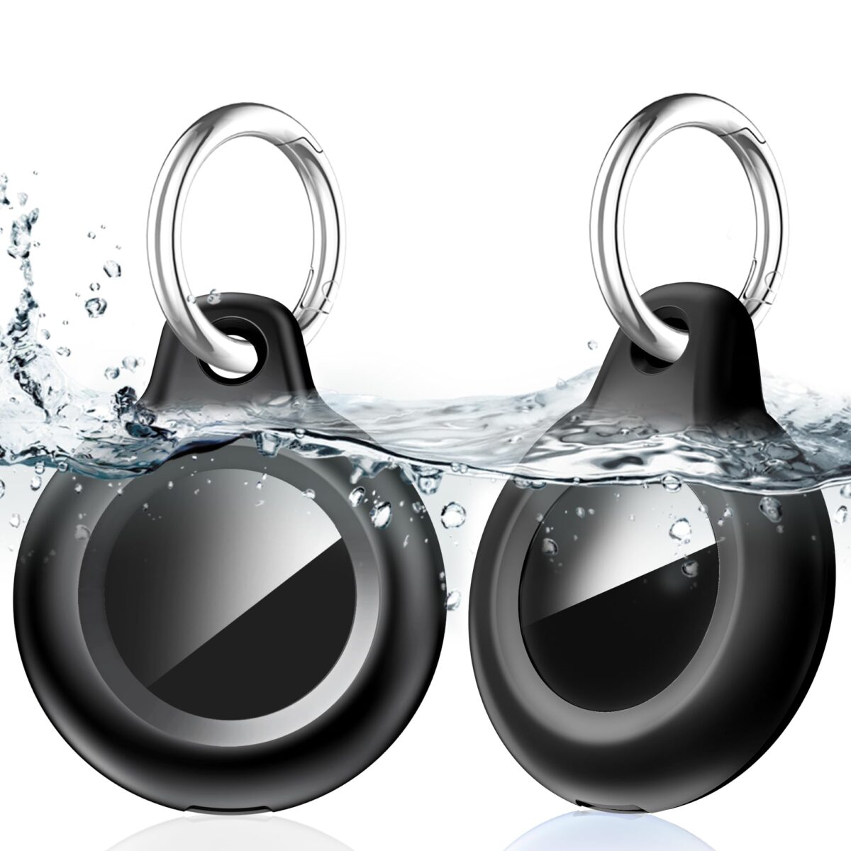 2 Pack Waterproof for Airtag Holder Case with Keychain, Shockproof & Dustproof Airtags Key Chain for Apple Air Tags, Airtag Accessories for Item Finders Case for Pets,Kids,Luggages,Key-Black*2