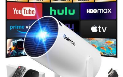 Mini Projector with WiFi and Bluetooth Built-in Apps Smart Projector Support 4K 1080P FHD 180° Adjustable Auto Keystone Compatibile with HDMI/TV Stick/Memory Stick/Laptop, White